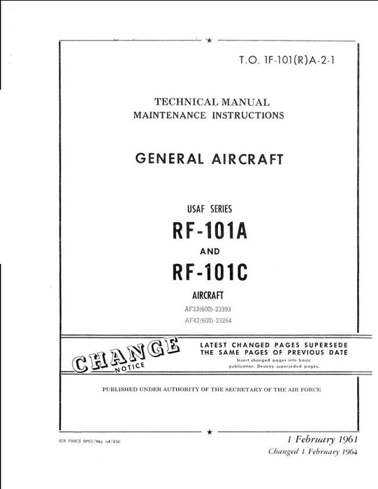 McDonnell RF-101A, RF-101C Maintenance Instructions Technical Manual (T.O. 1F-101(R)A-2-1)