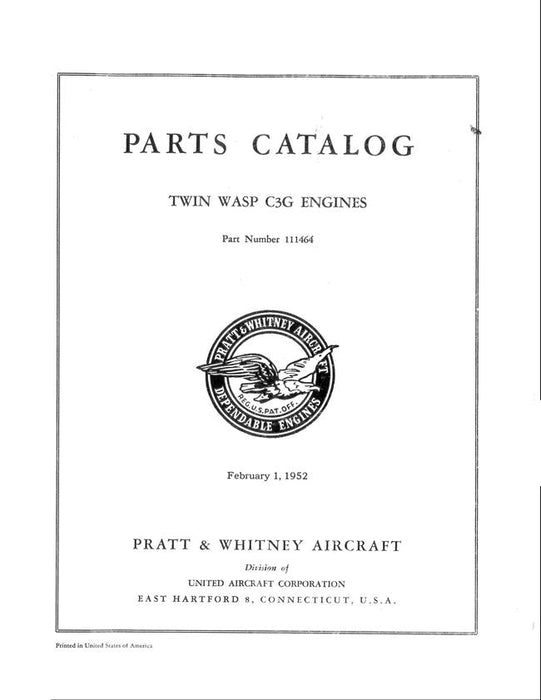 Pratt & Whitney Twin Wasp C3G Engines Parts Catalog (111464)