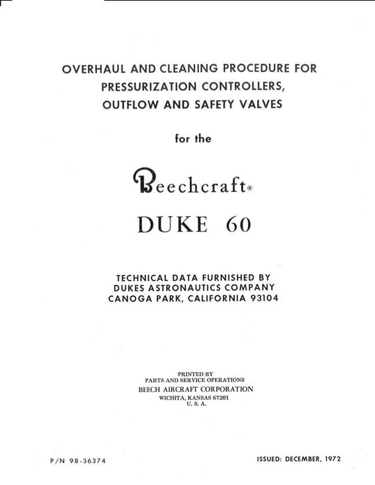 Beech Duke 60 Overhaul & Cleaning Procedure Manual (Part No. 98-36374)