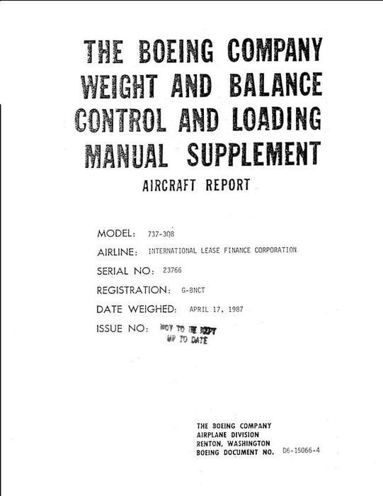 Boeing 737-3Q8 Weight & Balance Control & Loading Manual Supplement