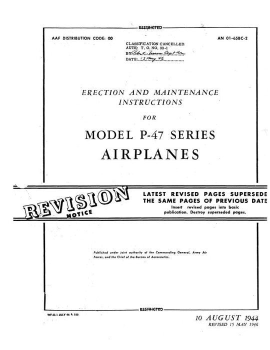 Republic Aviation P-47 1944 Erection & Maintenance Instructions (01-65BC-2)