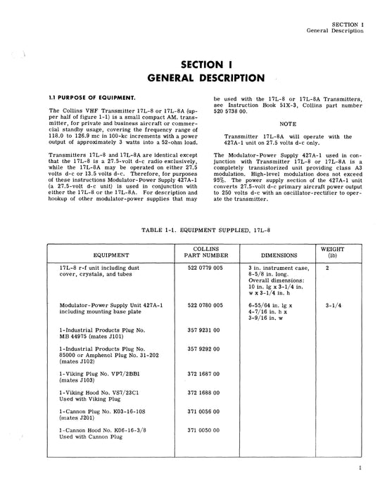 Collins 17L-8-8A & 427A-1 Instruction Book (520-5737-00)