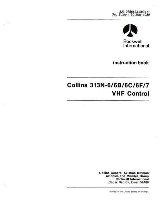 Collins 313N-6-6B-6C-6F-7 1980 Instruction Book (523-0756633-003)
