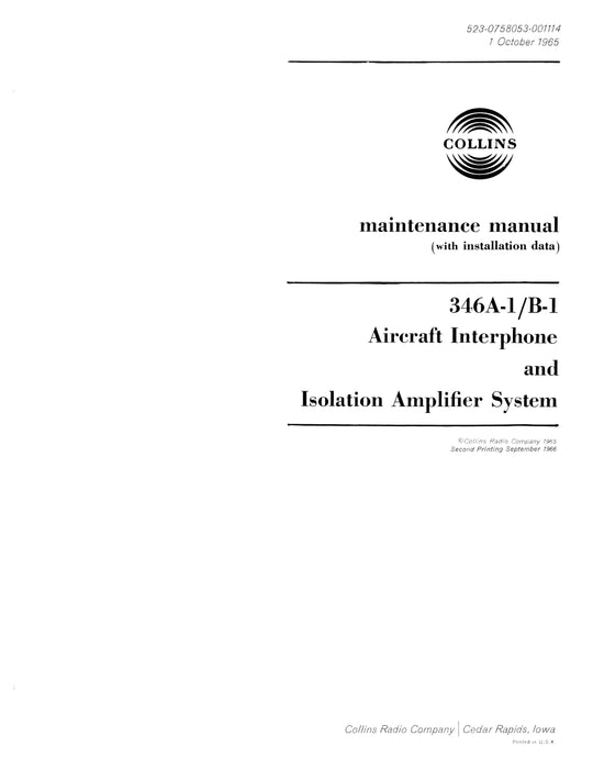 Collins 346A-1-346B-1 Maintenance Manual with Installation Data (520-0758053-001114)