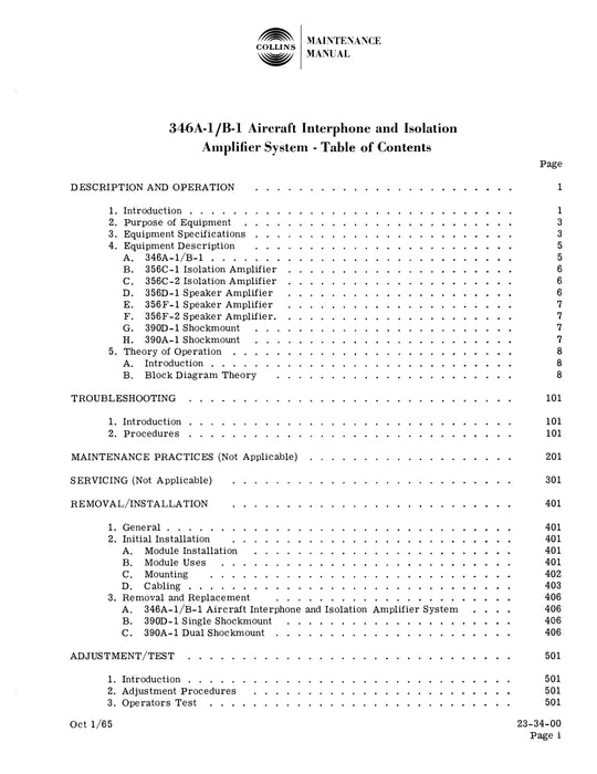 Collins 346A-1-346B-1 Maintenance Manual with Installation Data (520-0758053-001114)