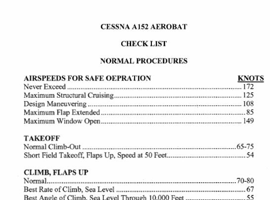 Cessna A152 Pilot's Checklist