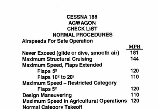 Cessna T188 Series Pilot's Checklist