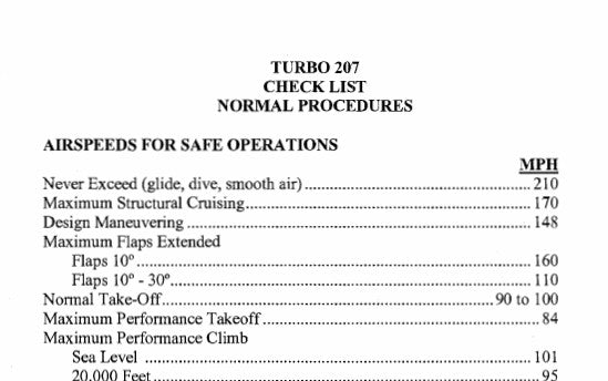 Cessna T207 Pilot's Checklist