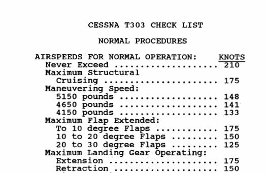 Cessna T303 Pilot's Checklist