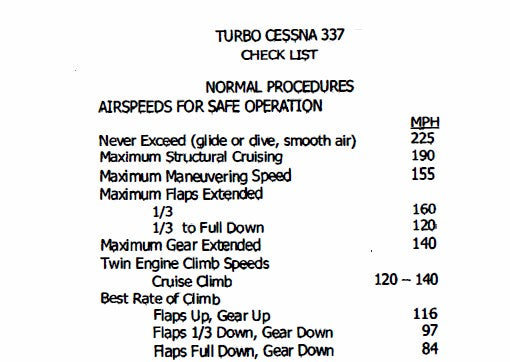 Cessna T337 Pilot's Checklist