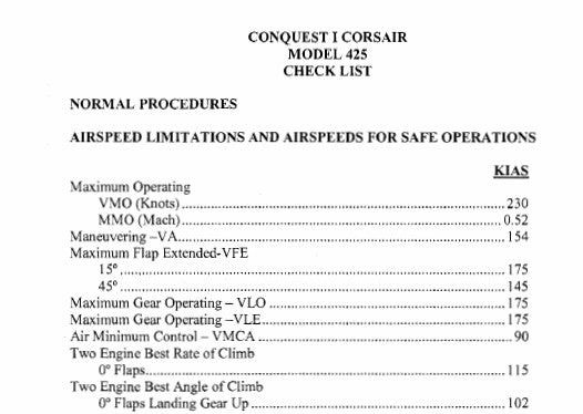 Cessna 425 Pilot's Checklist