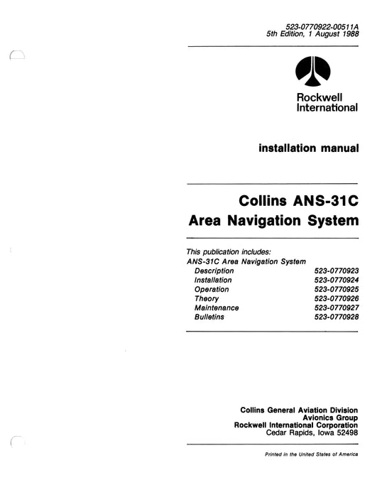 Collins ANS-31C Area Navigation System Installation Manual (523-0770922-003)