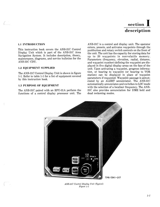 Collins ANS-31C Control Display Unit Instruction Book (523-0771089-00211A)