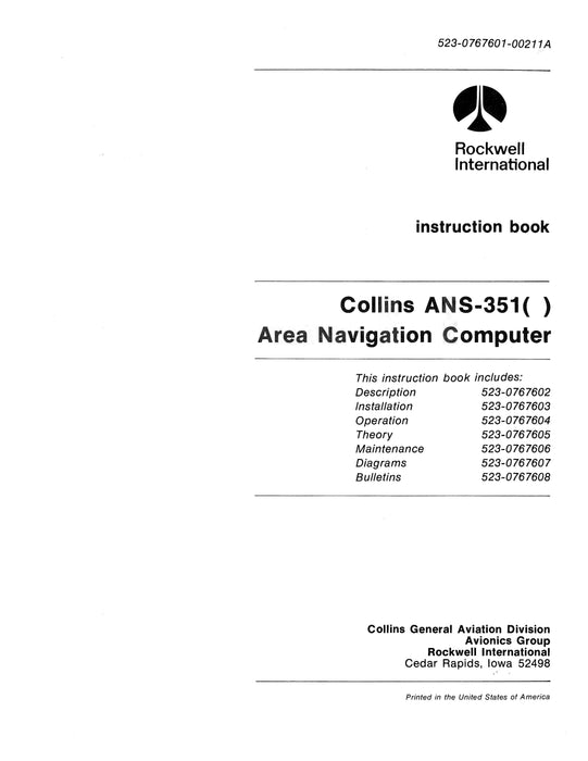 Collins ANS-351 Area Navigation Computer Instruction Book (523-0767602-002118)