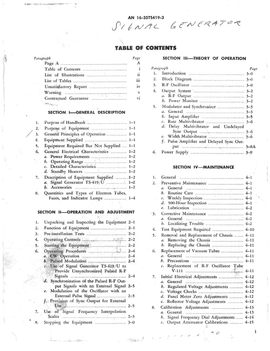 Collins TS-419U Signal Generator Instruction Book (AN-16-35TS419-3)
