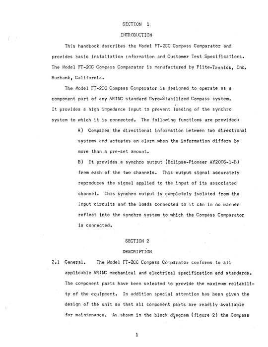 Flite-Tronics, Inc. Compass Comparator FT-2CC Instruction Manual (FNFT2CC-IN-C)