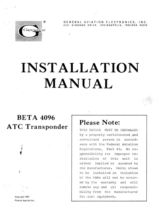 Genave Beta 4096 ATC Transponder Installation Manual