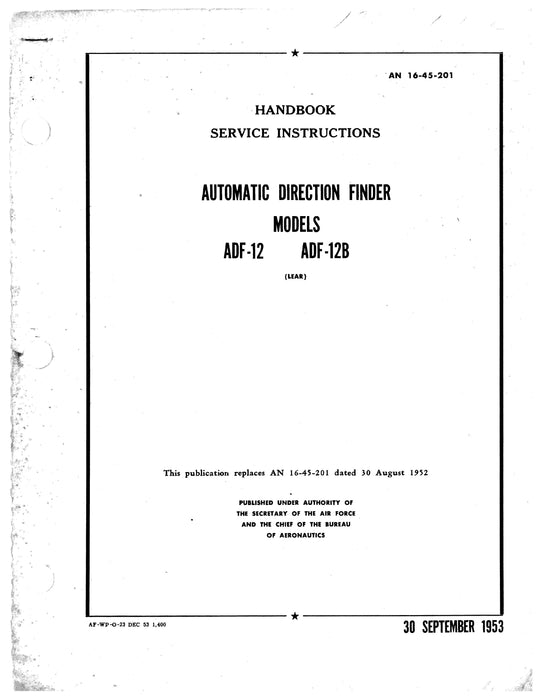 Learjet ADF-12,12B 1953 Maintenance Instructions Handbook (16-45-201)