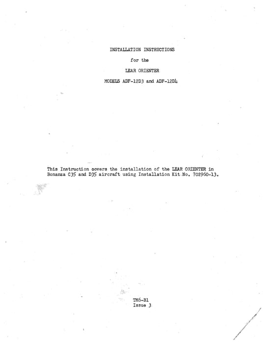 Lear Orienter ADF-12D3, ADF-12D4 Installation Instructions (LEADF12D3,4-IN)