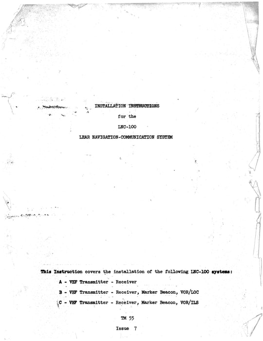 Lear Navigation-Communication System LNC-100  Installation Instructions