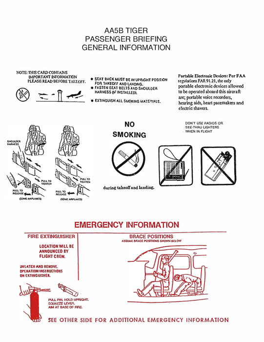 Grumman AA5B Tiger Passenger Briefing Card (GRAA5B PBC C)