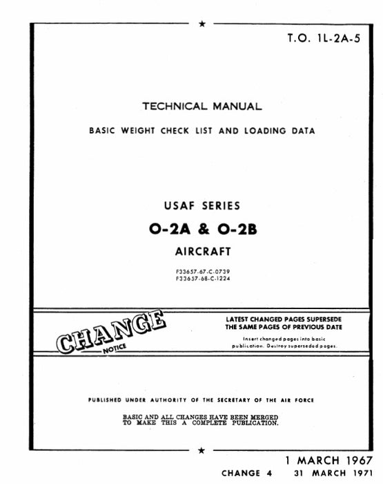 Cessna 0-2A & 0-2B Basic Weight Check List & Loading Data 1967 (TO-1L-2A-5)
