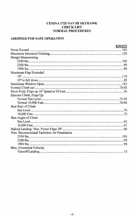 Cessna 172S NAV III Pilot's Checklist (172SCL)