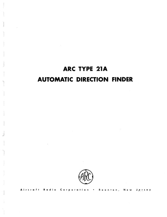 Aircraft Radio Corporation ARC 21A Automatic Direction Finder Instruction Manual (AR21A-IN-C)