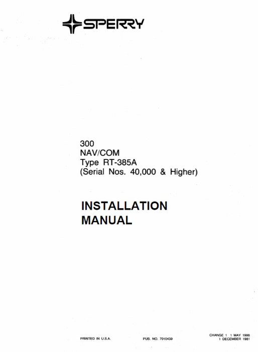 Cessna 300 Nav-ComM RT-385A Installation Manual (CERT385A-82-IN)