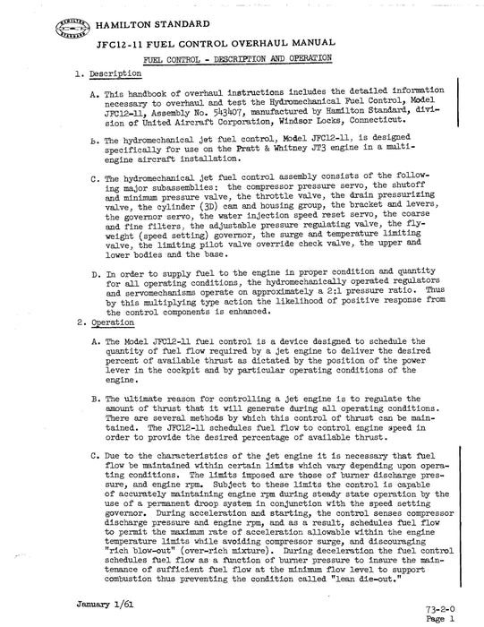 Hamilton Standard JFC 12-11 Jet Fuel Control Overhaul Manual 1958