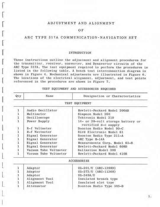 Aircraft Radio Corporation ARC 317A Communication Navigation Set Adjustment & Alignment Manual (ARC317A-AA-C)
