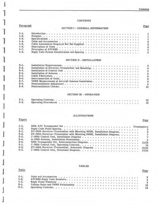 Aircraft Radio Corporation ARC 506A ATC Transponder Set Installation & Operation Instructions (AR506A-IN-C)