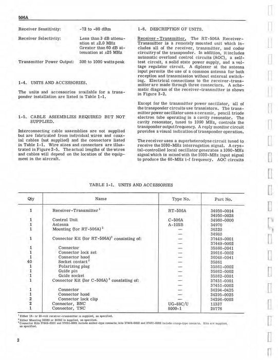Aircraft Radio Corporation ARC 506A ATC Transponder Set Installation & Operation Instructions (AR506A-IN-C)