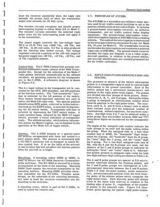 Aircraft Radio Corporation ARC 506A ATC Transponder Set Installation & Operation Instructions (AR506A-IN-C)