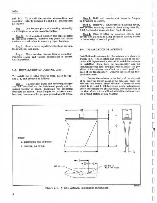 Aircraft Radio Corporation ARC 506A ATC Transponder Set Installation & Operation Instructions (AR506A-IN-C)