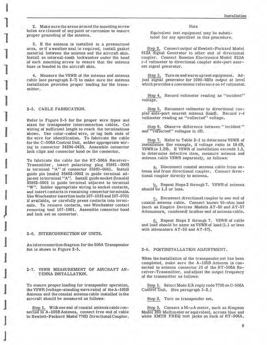 Aircraft Radio Corporation ARC 506A ATC Transponder Set Installation & Operation Instructions (AR506A-IN-C)