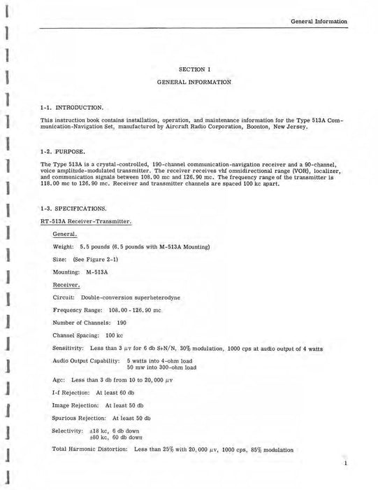 Aircraft Radio Corporation ARC 513A Communication Navigation Set Instruction Book (AR513A-IN-C)