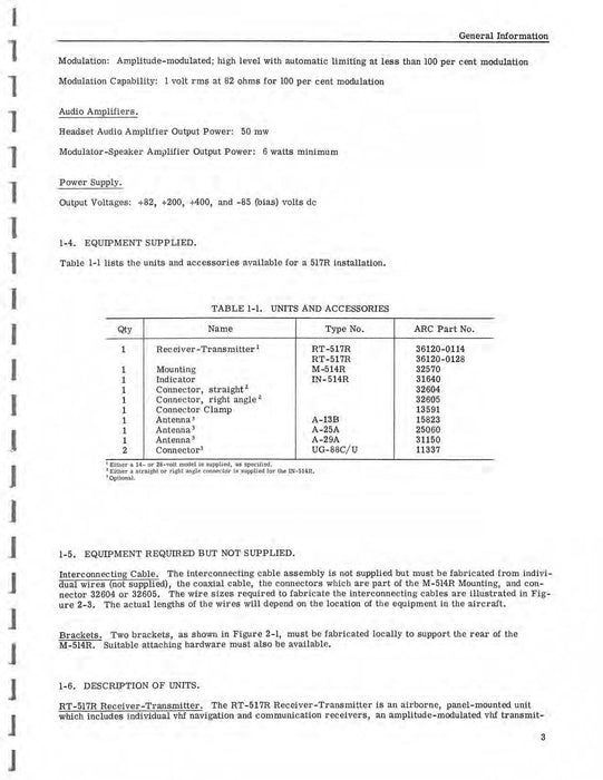 Aircraft Radio Corporation ARC 517R Communication Navigation Set Instruction Book (ARC517R-IN-C)