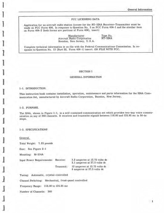 Aircraft Radio Corporation 524A Communication Set Instruction Book (ARCIB-524A(1968)