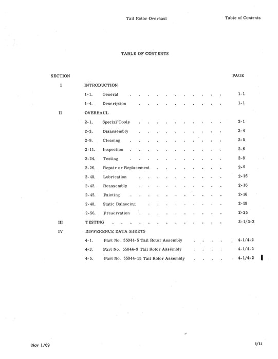 Hiller UH-12E, UH-12L Tail Rotor Assembly 1981 Overhaul Manual (Part Nos. 55044, 55044-5, 55044-9, 55044-15)