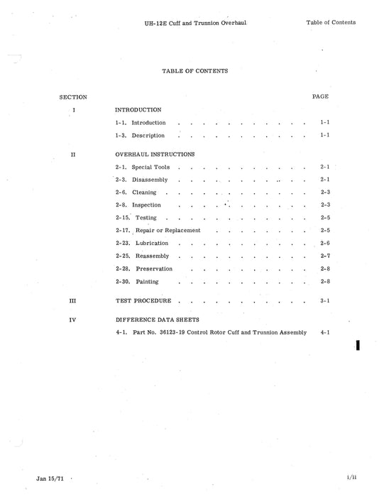 Hiller UH-12E Series Control Rotor Cuff & Trunnion Assembly 1981 Overhaul Manual (Part Nos. 36123-11, 36123-19)