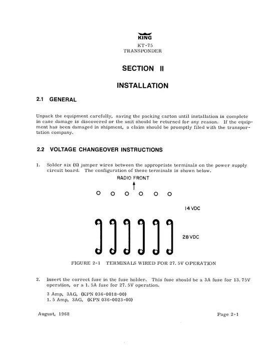 King KT-75, KT-75R Transponder Installation Manual (006-0041-00)