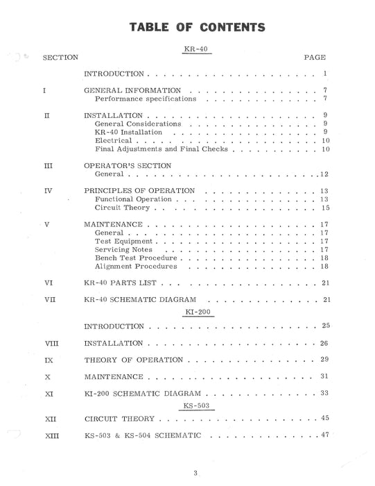 King KR-40 Nav Receiver Instruction Manual