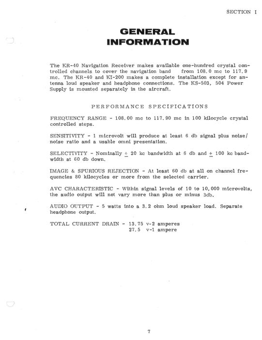 King KR-40 Nav Receiver Instruction Manual