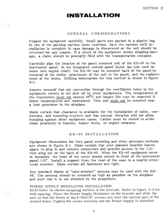 King KR-40 Nav Receiver Instruction Manual
