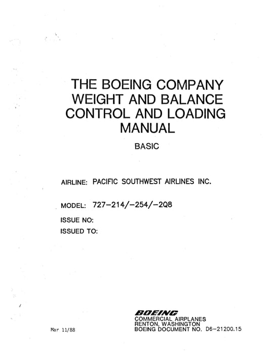 Boeing 727-214/-254/-2Q8 Weight & Balance Control & Loading Manual