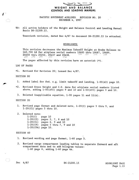 Boeing 727-214/-254/-2Q8 Weight & Balance Control & Loading Manual