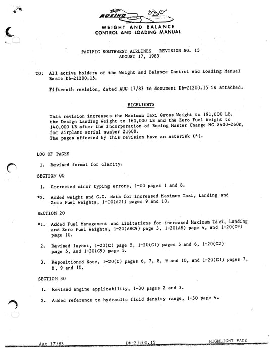 Boeing 727-214/-254/-2Q8 Weight & Balance Control & Loading Manual