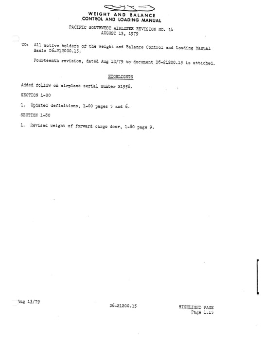 Boeing 727-214/-254/-2Q8 Weight & Balance Control & Loading Manual