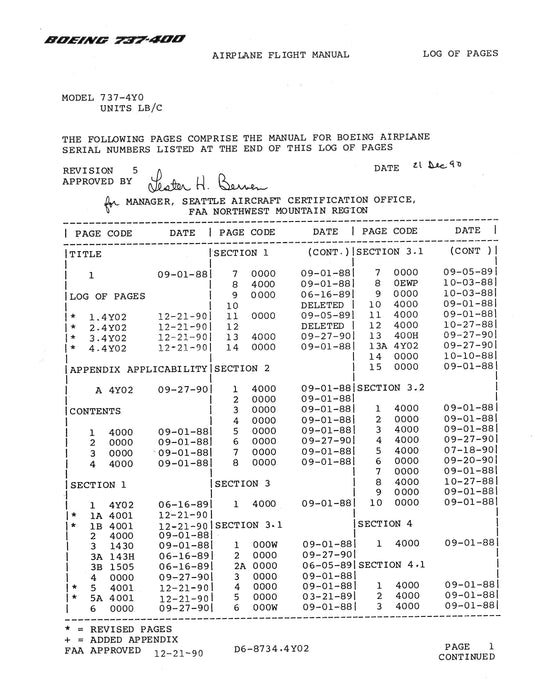 Boeing 737-400 FAA Approved 1988 Airplane Flight Manual (2 Vol Set)